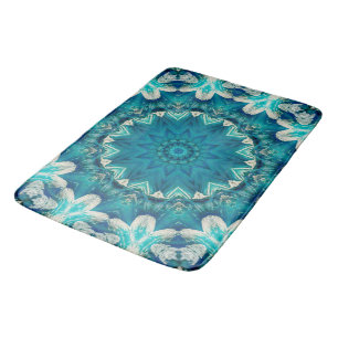 Alfombrilla De Baño Blue Aqua Mandala Rosette Retro Hippie