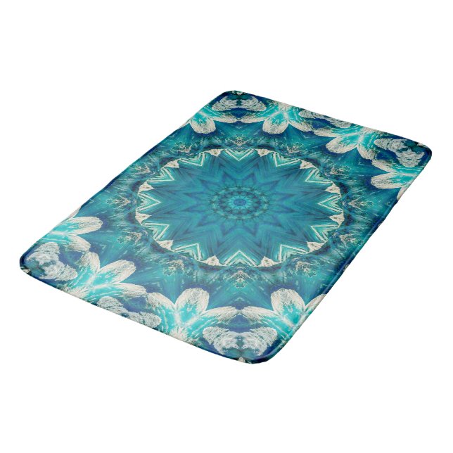 Alfombrilla De Baño Blue Aqua Mandala Rosette Retro Hippie (Angular)
