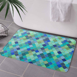 Alfombrilla De Baño Blue Aqua Moroccan Mosaic Pattern