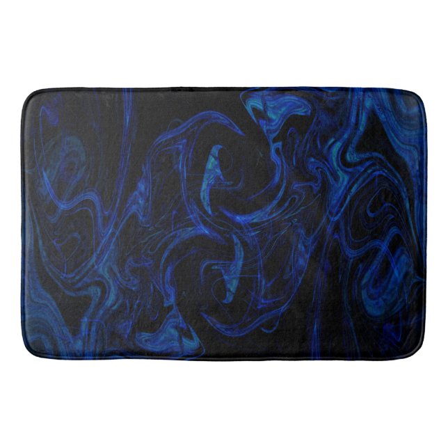 Alfombrilla De Baño Blue Black Swirl Abstract Smoky Guay (Anverso)