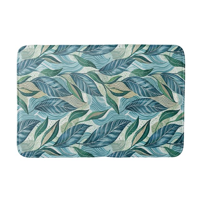 Alfombrilla De Baño Blue Botanical Wave Modern Pattern (Anverso)