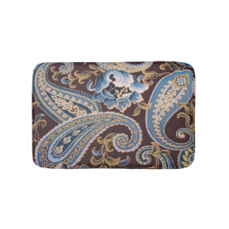 Alfombrilla De Baño Blue Brown Vintage Paisley New