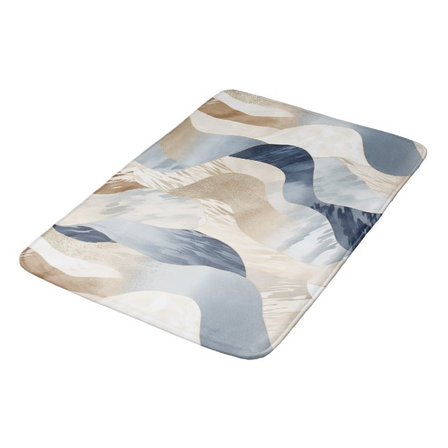 Alfombrilla De Baño Blue Cream Sand Ivory Abstract Waves Beach (Angular)