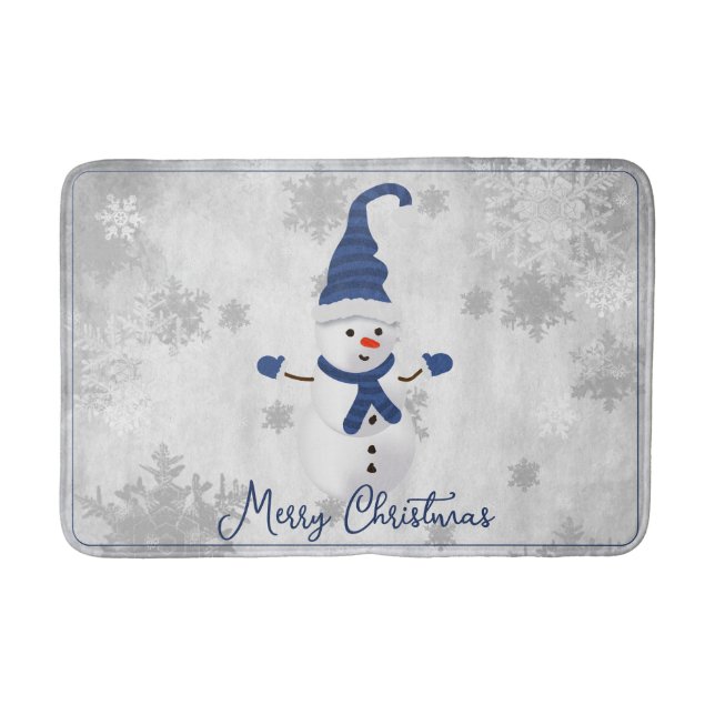 Alfombrilla De Baño Blue Cute Snowman Holiday Mat (Anverso)