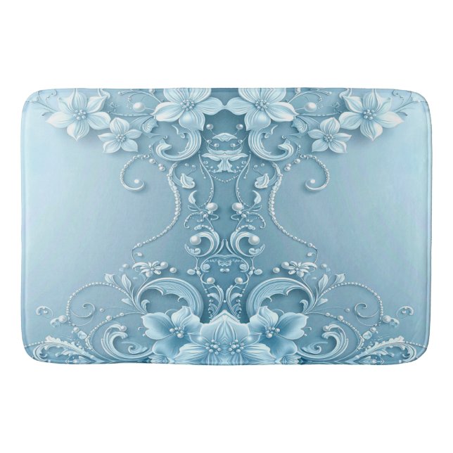 Alfombrilla De Baño Blue Decorative Floral Bath Mat (Anverso)