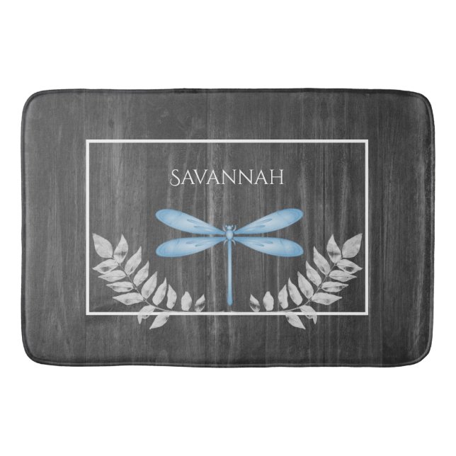 Alfombrilla De Baño Blue Dragonfly Rústico Personalizado Bath Mat (Anverso)