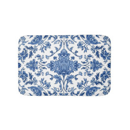 Alfombrilla De Baño Blue Floral Chinoiserie White Watercolor