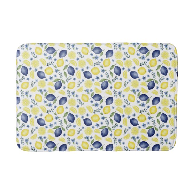 Alfombrilla De Baño Blue French Country Lemon Pattern (Anverso)