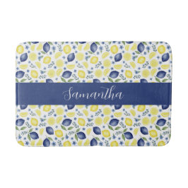 Alfombrilla De Baño Blue French Country Lemon Pattern Monogram Name