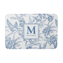 Alfombrilla De Baño Blue French Toile Monogram Name