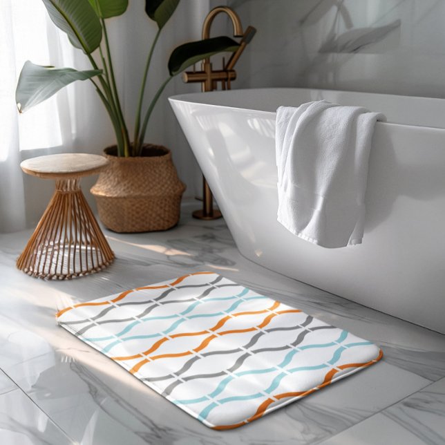 Alfombrilla De Baño Blue, gray and orange funky stripes pattern (Subido por el creador)