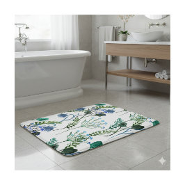 Alfombrilla De Baño Blue Green Watercolor Wildflower