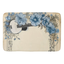 Alfombrilla De Baño Blue Guitar Music Notes Flowers