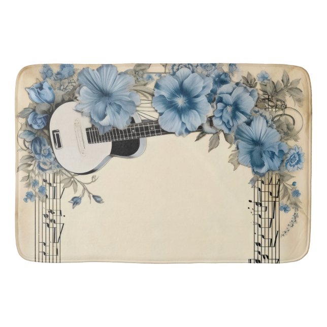 Alfombrilla De Baño Blue Guitar Music Notes Flowers (Anverso)