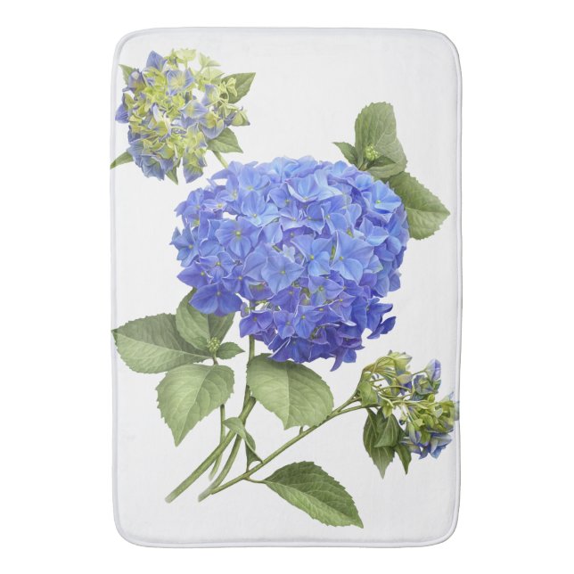 Alfombrilla De Baño Blue Hydrangea Flower Botanical Art (Frente vertical)