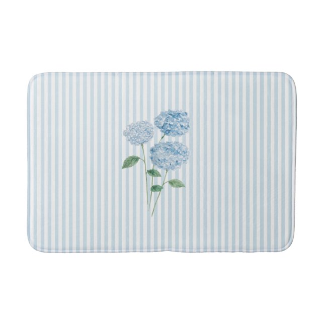 Alfombrilla De Baño Blue Hydrangea Stripe Pattern Coastal  (Anverso)