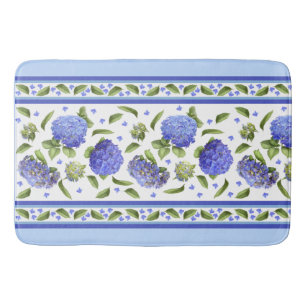 Alfombrilla De Baño Blue Hydrangeas Patrón Botánico Floral Mat