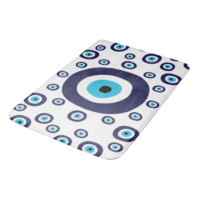 Alfombrilla De Baño Blue Mediterranean Nazar Evil Eye Baño Decoración (Angular)