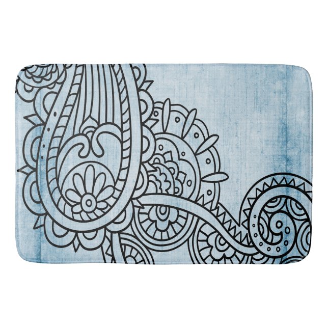 Alfombrilla De Baño Blue Mehndi Motif Bath Mat (Anverso)