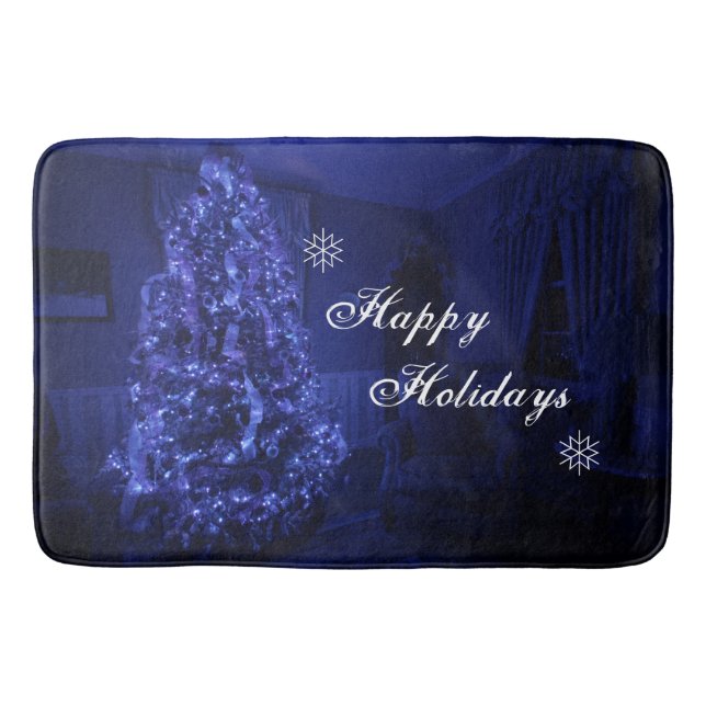 Alfombrilla De Baño Blue Merry Christmas Tree Lights (Anverso)