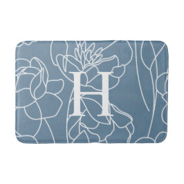 Alfombrilla De Baño Blue Modern Elegant Wildflower Monogram