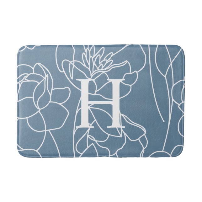 Alfombrilla De Baño Blue Modern Elegant Wildflower Monogram (Anverso)