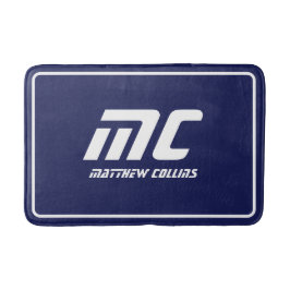 Alfombrilla De Baño Blue Modern Monograma Limpiar Nombre Mínimo Texto 