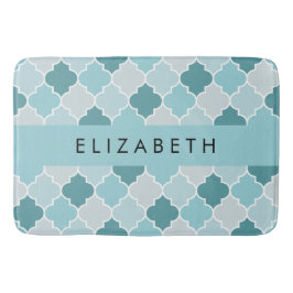 Alfombrilla De Baño Blue Moroccan Trellis, Quatrefoil, tu nombre