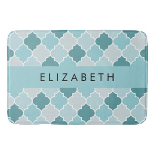 Alfombrilla De Baño Blue Moroccan Trellis, Quatrefoil, tu nombre