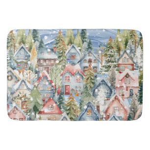 Alfombrilla De Baño Blue Mountain Snowy Winter Village