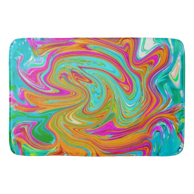 Alfombrilla De Baño Blue, Naranja y Hot Pink Groovy Resumen retro (Anverso)