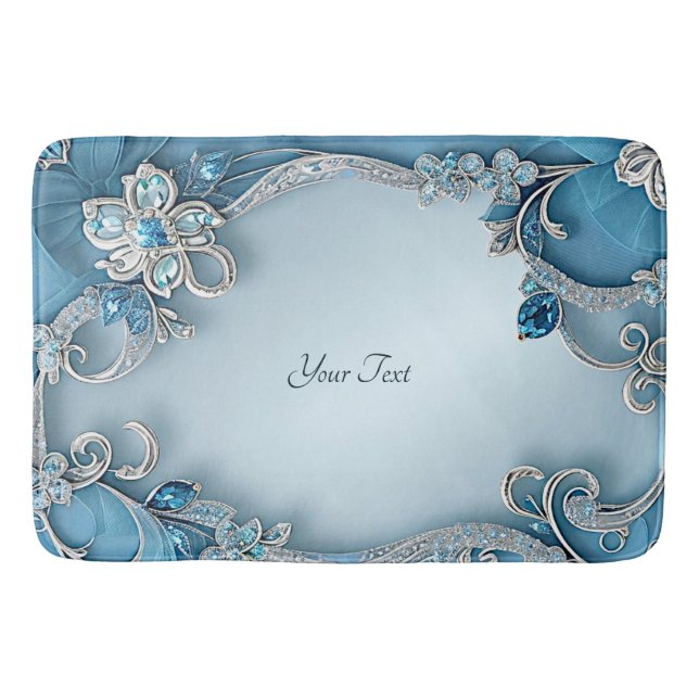 Alfombrilla De Baño Blue Ornate Floral Bath Mat (Anverso)