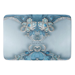 Alfombrilla De Baño Blue Ornate Floral Bath Mat