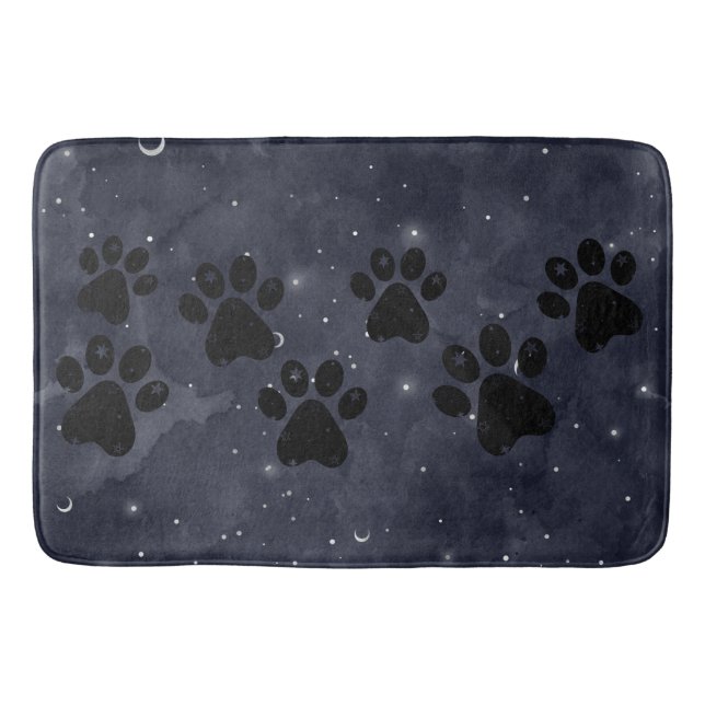 Alfombrilla De Baño Blue Paw Stars Moon Watercolor (Anverso)