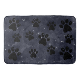 Alfombrilla De Baño Blue Paw Stars Moon Watercolor