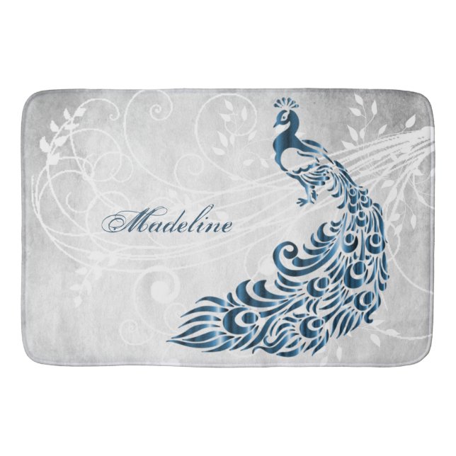 Alfombrilla De Baño Blue Peacock Personalizado Bath Mat (Anverso)