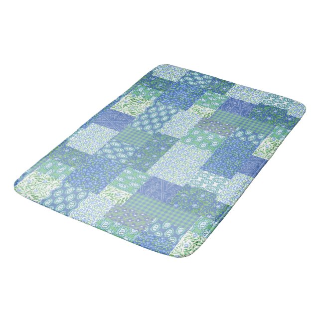 Alfombrilla De Baño Blue Periwinkle Floral Boho Faux Patchwork Pattern (Angular)