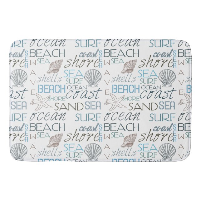 Alfombrilla De Baño Blue Sand Beach Theme Shells Words (Anverso)