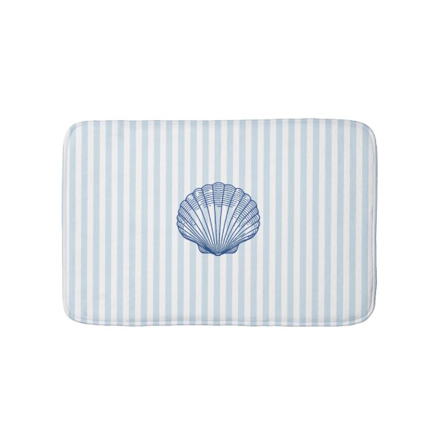 Alfombrilla De Baño Blue Seashell Pinting Nautical Blue Stripe (Anverso)