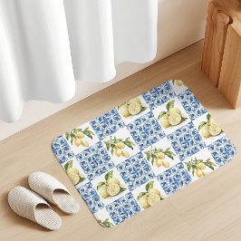Alfombrilla De Baño Blue Tile French Country Lemon Pattern