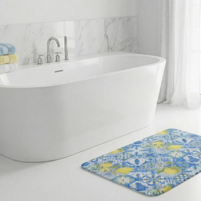 Alfombrilla De Baño Blue Tile French Country Lemon Pattern Home Decor (Subido por el creador)