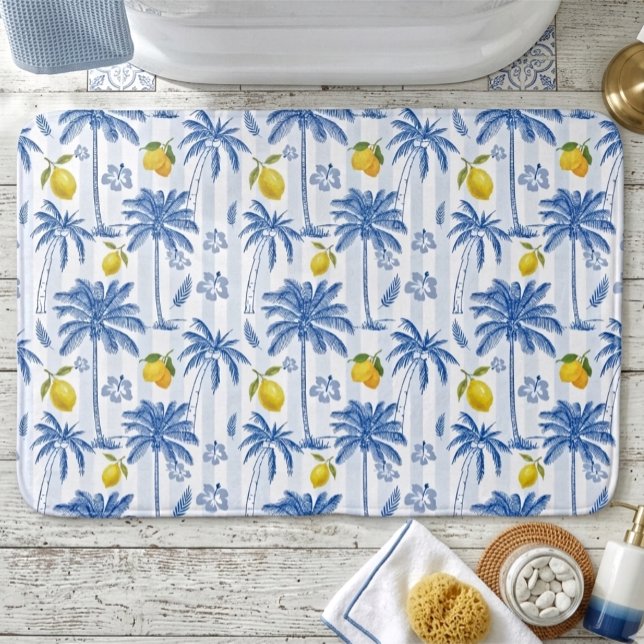 Alfombrilla De Baño Blue Toile Palm Trees Lemons  (Subido por el creador)
