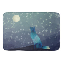 Alfombrilla De Baño Blue Watercolor Look Wolf Mirando a la Luna
