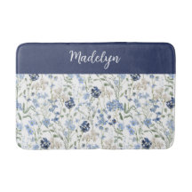 Blue Watercolor Wildflower Monogram Name