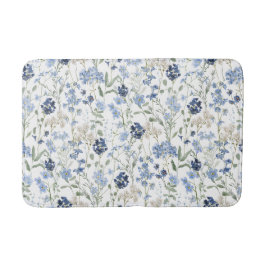 Alfombrilla De Baño Blue Watercolor Wildflower Pattern