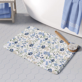 Alfombrilla De Baño Blue Watercolor Wildflower Pattern