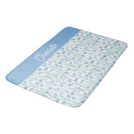Alfombrilla De Baño Blue watercolor wildflowers custom name