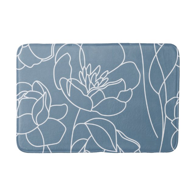 Alfombrilla De Baño Blue White Modern Wildflower (Anverso)