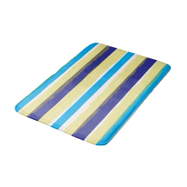 Alfombrilla De Baño Blue White Yellow Summer Stripes (Angular)