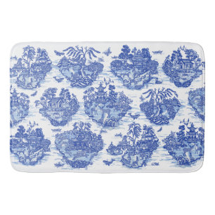 Alfombrilla De Baño Blue Willow Animal Rabbit Deer Fox Bird Toile Art